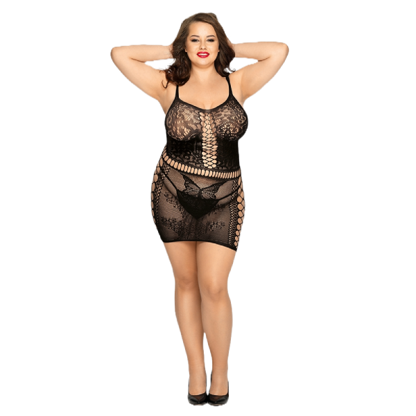 Lencería sexy de rejilla negra transparente L/XL