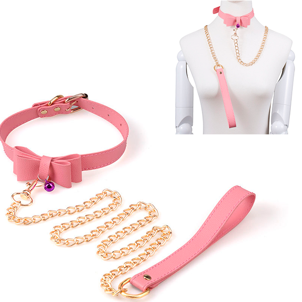 Sexy Collar Bdsm con Cadena Oro Rosa