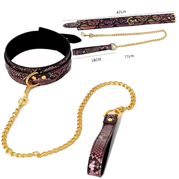 Collar Con Cadena Correa Bdsm Oro Negro
